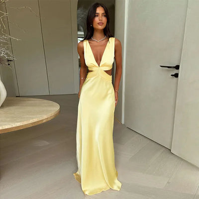 Maira - Sleek Sleeveless V-Neck Maxi Dress