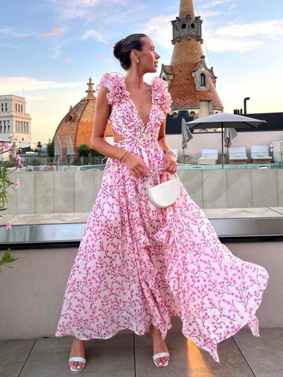Lexi - Elegante vestido largo con volantes y espalda descubierta