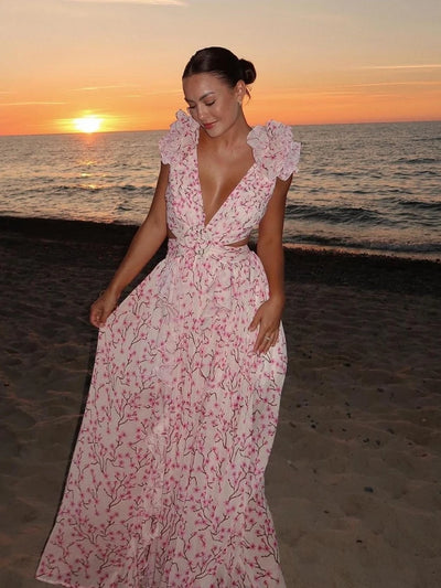 Lexi - Elegante vestido largo con volantes y espalda descubierta
