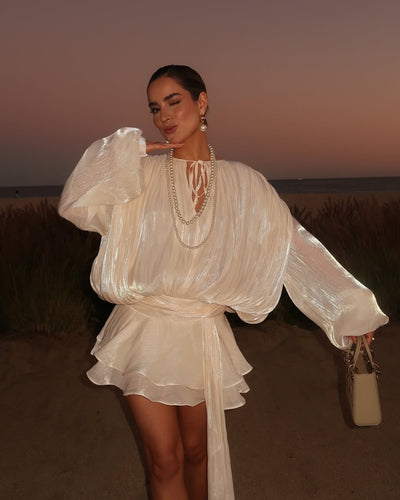Mikai - Elegante minivestido drapeado con volantes