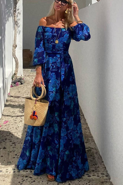 Penélope - Vestido largo floral con hombros descubiertos