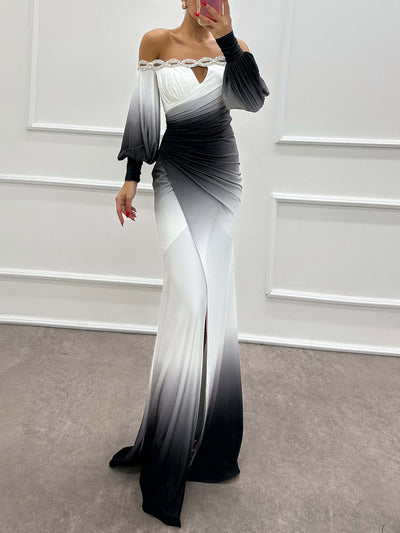 Delia - Vestido de noche con hombros descubiertos y degradado