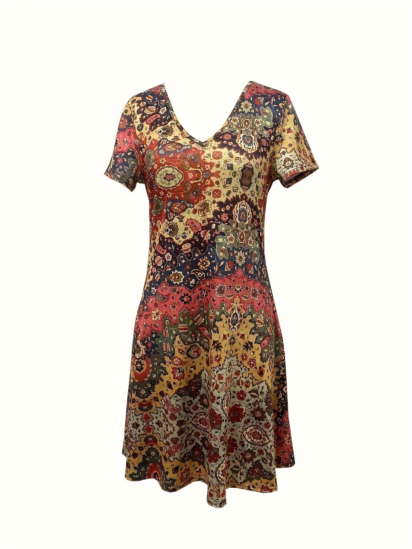 Evelyn - Ethnic Floral Print V-Neck Dress