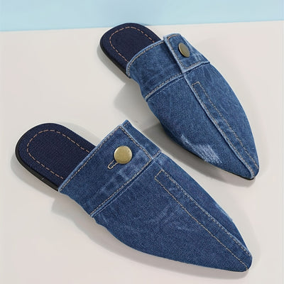 Ashby - Mules planos de mezclilla elegantes y sencillos