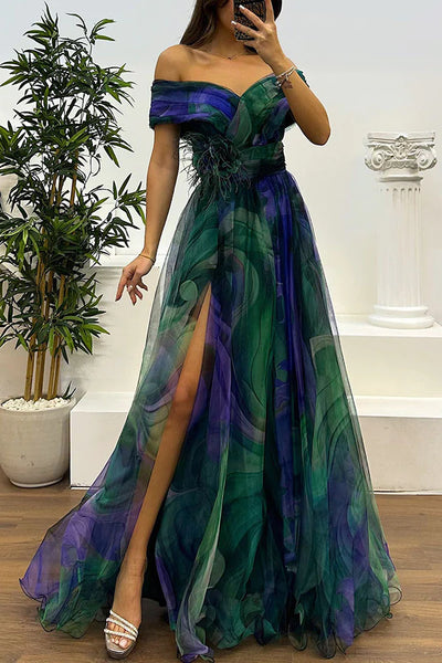 Daniela - Impresionante vestido largo con hombros descubiertos