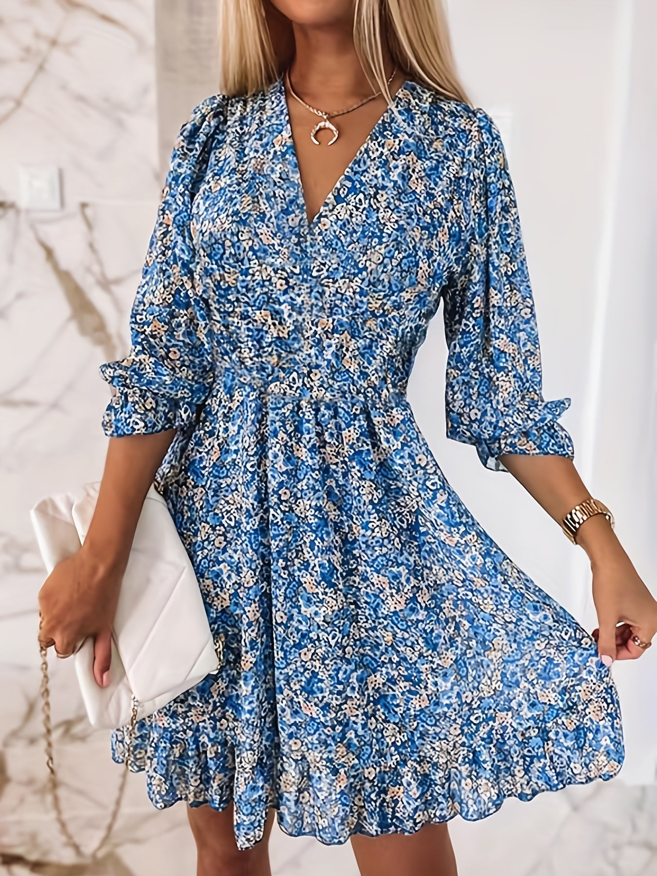 Estella - Floral Shirred Waist Dress