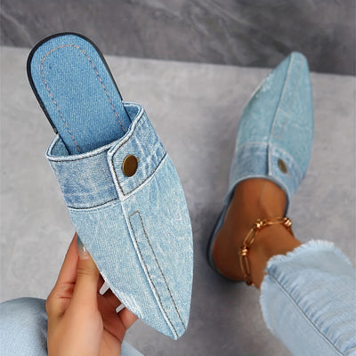 Ashby - Mules planos de mezclilla elegantes y sencillos