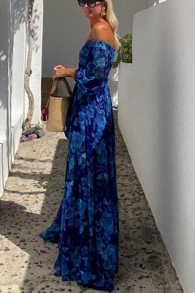 Penélope - Vestido largo floral con hombros descubiertos
