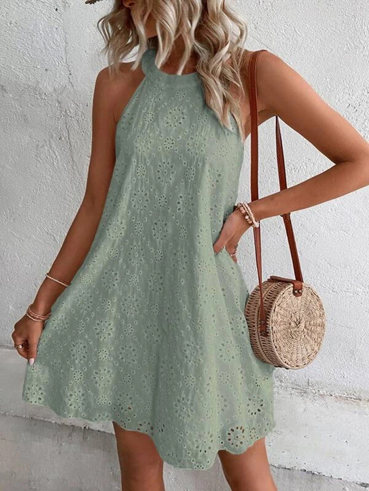 Elaine – Eyelet Halter Mini Dress