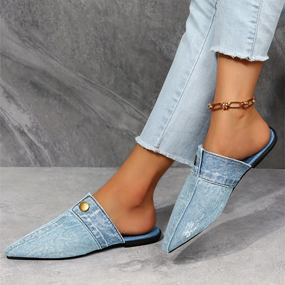 Ashby - Mules planos de mezclilla elegantes y sencillos
