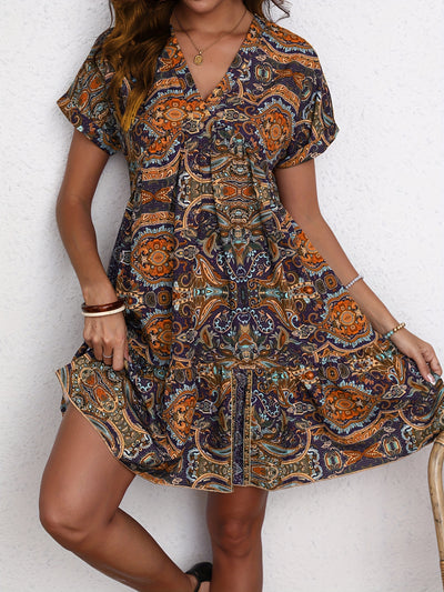 Caroline - Paisley Print V-Neck Dress