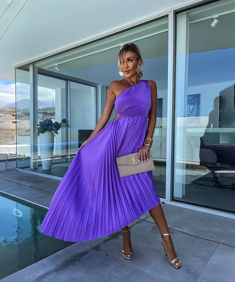 Marjorie - Elegante vestido midi de un solo hombro